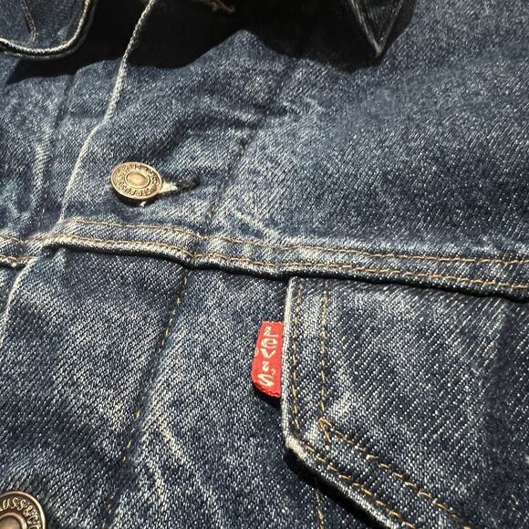 VTG Levis Trucker Jacket 70506-0317 Dark Wash Blanket Lined 1980s Men's Size 46 - Picture 5 of 7